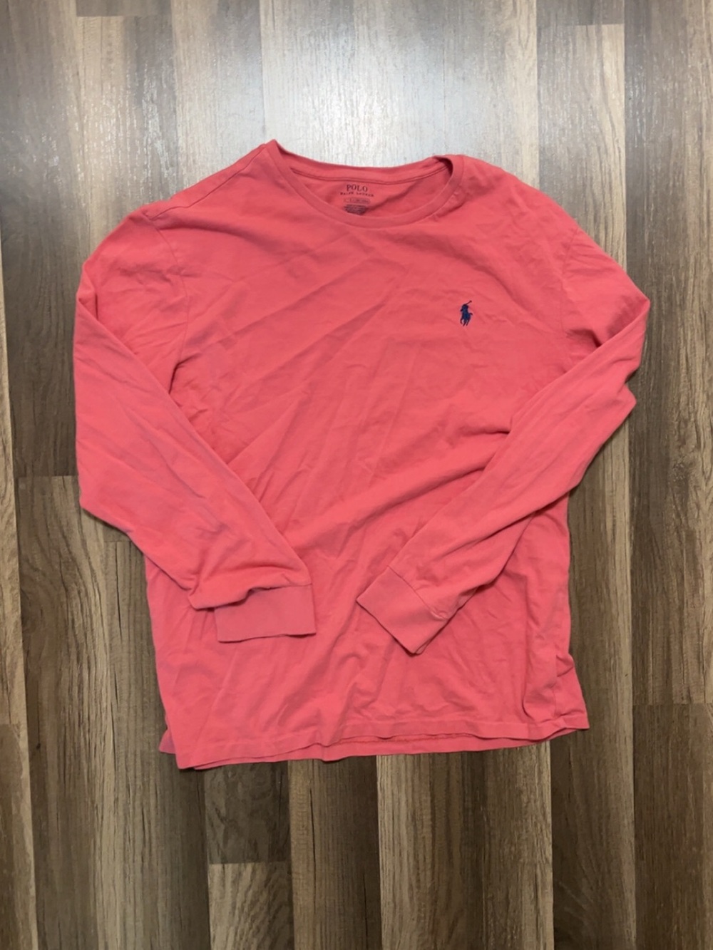 POLO RALPH LAUREN Mens Large Coral Pink Cotton Long Sleeve Shirt